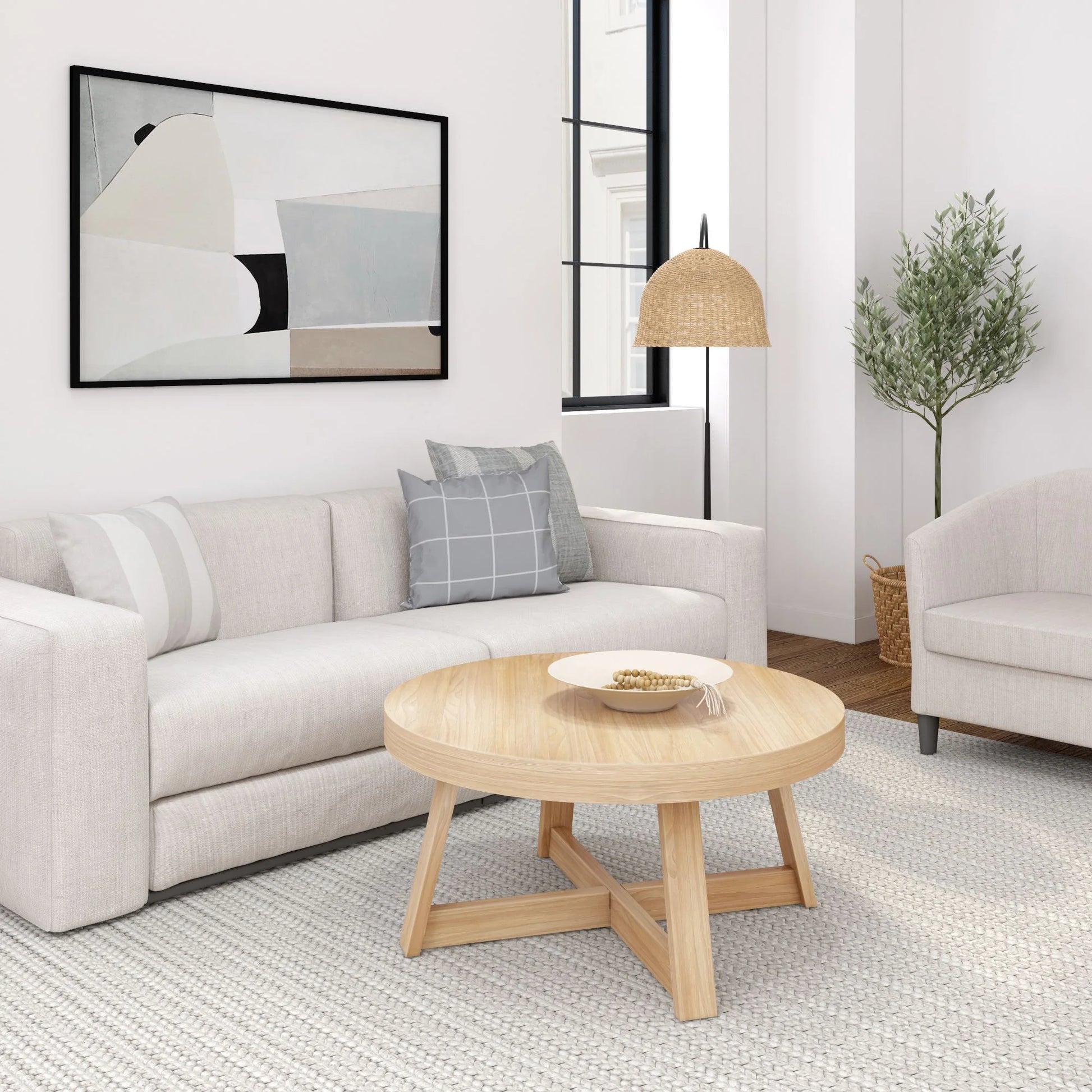 Classic Solid Wood round Coffee Table, 36" Farmhouse Table for Living Room